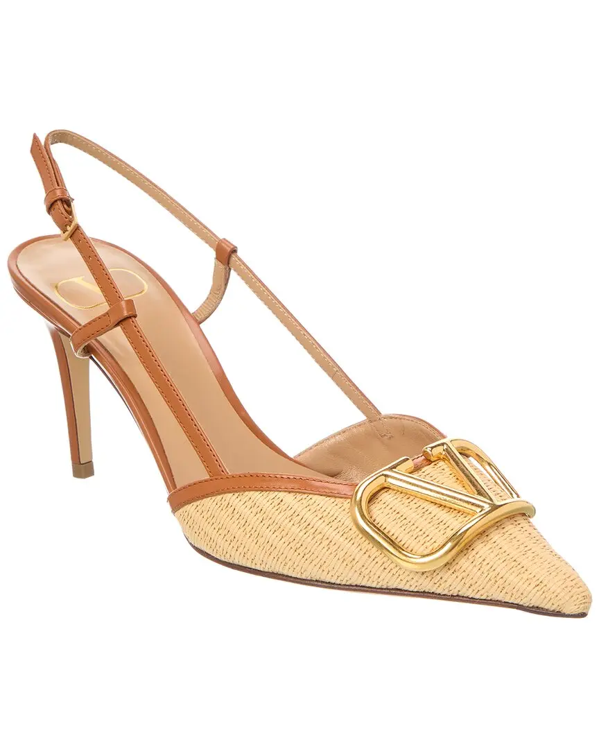 Valentino VLogo Signature 80 Raffia & Leather Slingback Pump