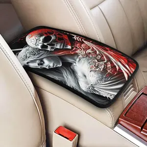 Car Center Console Cover, Skull & Girl Pattern Car Armrest Cushion, Auto Arm Rest Pad, Middle Consoles Protector, Hand Rest Pillow For SUV/Truck/Vehicle, Halloween