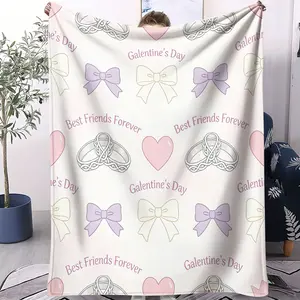 A Single-Sided Printed Plush Blanket Featuring Bestie Day Ring And Bow Patterns, Soft, Warm, And Lightweight, Suitable For Beds, Sofas, Cars, And Room Decor, Perfect As a Gift For Friends