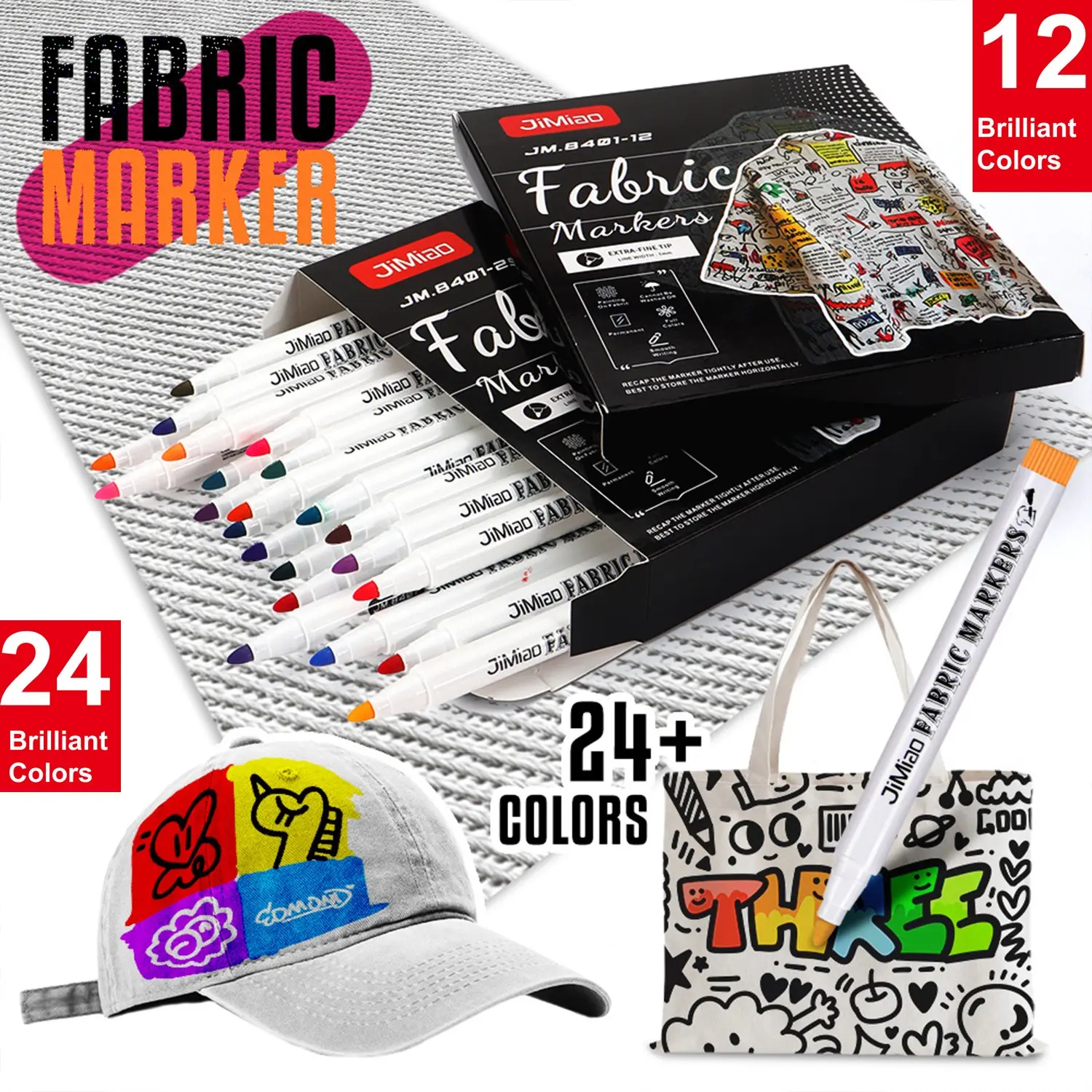 12/24 Colors Fabric Markers, Vibrant Fabric Paint Pens for Clothes, Canvas Bags, T-Shirts, Shoes, Back to School Must-Haves, Art Materials