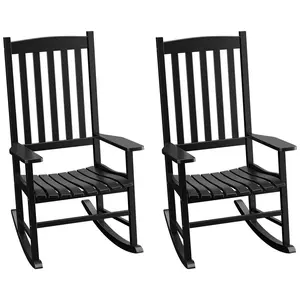 SEGAWE Set of 2 Porch Rocker High Back Wood Rocking Chair Durable Hardwood Construction Quick Assembly & Easy Maintenance, Black