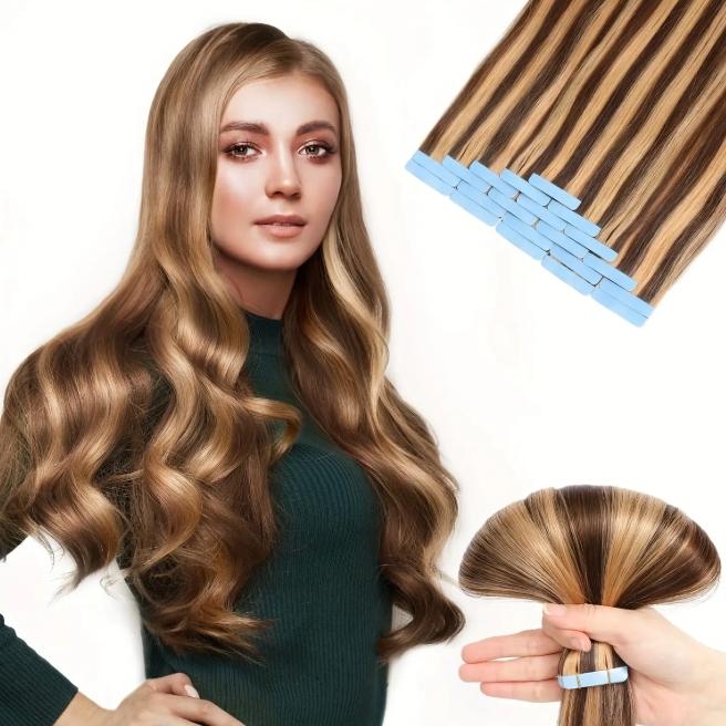 20Pcs 30g Seamless Tape-In Human Hair Extensions, Straight Skin Weft Remy Hair, Invisible & Natural Look, 12-28 Inch Lengths for Women