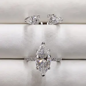 4-Carat Marquise Synthetic Moissanite S925 Sterling Silver Ring for Women