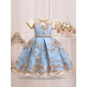 Girls' Dress with Embroidery, Puff Sleeves, Puffy Princess Dress, Little Girl Host Show Birthday Party Dress