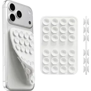 2PCS Upgraded Double Sided Silicone Suction Cup Phone Case Mount, Sticky Phone Grip Holder for Hands-Free Selfes & Videos, Reusable Silicone Phone Suction Grip for iPhone & Android, White