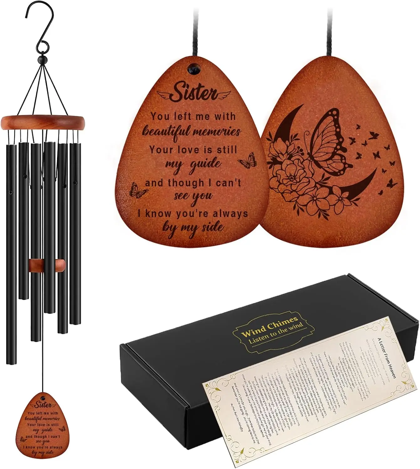 Memorial Gifts for Loss of Sister,Memorial Wind Chimes 25'', Loss of Sister Sympathy Gifts,  Decor Outdoor Garden,  Melodic  with Mute Option