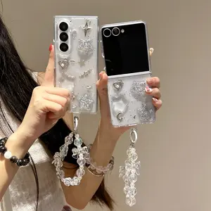 Luxury Star Heart Flip Phone Case for Samsung Zflip3/4/5/6/7, Full Coverage Protective Cover, Stylish Design, Durable Material, Folding Casing Accessories, Decorative Phone Protector