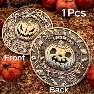 Halloween Pumpkin Coin, Trick-Or-Treat Game Token, Creative Halloween Gift, Dual-Sided Patterned Coin, Vintage Copper Color