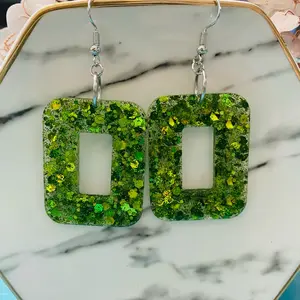 Green Glitter Resin Earrings