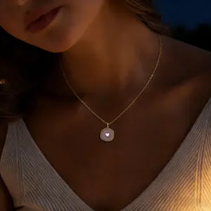 Tewiky 14K Gold Plated Irregular Two-Tone Glow-in-the-Dark Heart Coin Pendant Necklace - For Valentine's Day gifts