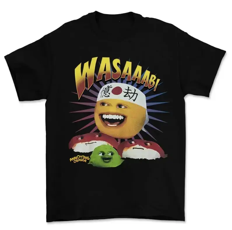 Annoying Orange Graphic T-Shirt, Unisex 100% Cotton Casual Apparel with Funny Sushi Wasabi Design, Short Sleeve Relaxed Fit Streetwear, Shortsleeve