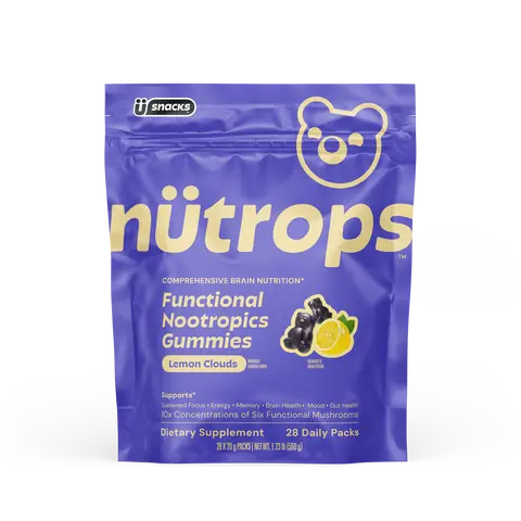 Nütrops Mushroom Gummies (Lemon Clouds Flavor): Functional nootropic supplement with 1,000mg 10:1 organic mushroom extract from 6 mushrooms: Lion's Mane, Cordyceps, Reishi, Chaga, Maitake, Coriolus, Caffeine Free, Gluten Free, Vegan, Third Party Tested