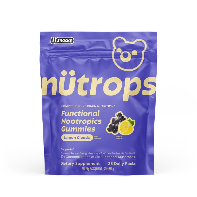 Nütrops Mushroom Gummies (Lemon Clouds Flavor): Functional nootropic supplement with 1,000mg 10:1 organic mushroom extract from 6 mushrooms: Lion's Mane, Cordyceps, Reishi, Chaga, Maitake, Coriolus, Caffeine Free, Gluten Free, Vegan, Third Party Tested