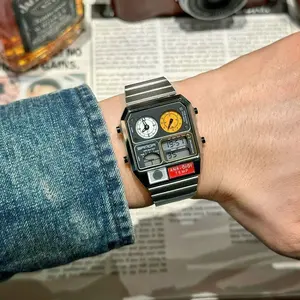 Men's Vintage Square Quartz Watch, Multifunctional Temperature Timer, Fashion Outdoor Travel Wristwatch, Perfect Holiday Gift, Trendy Watch