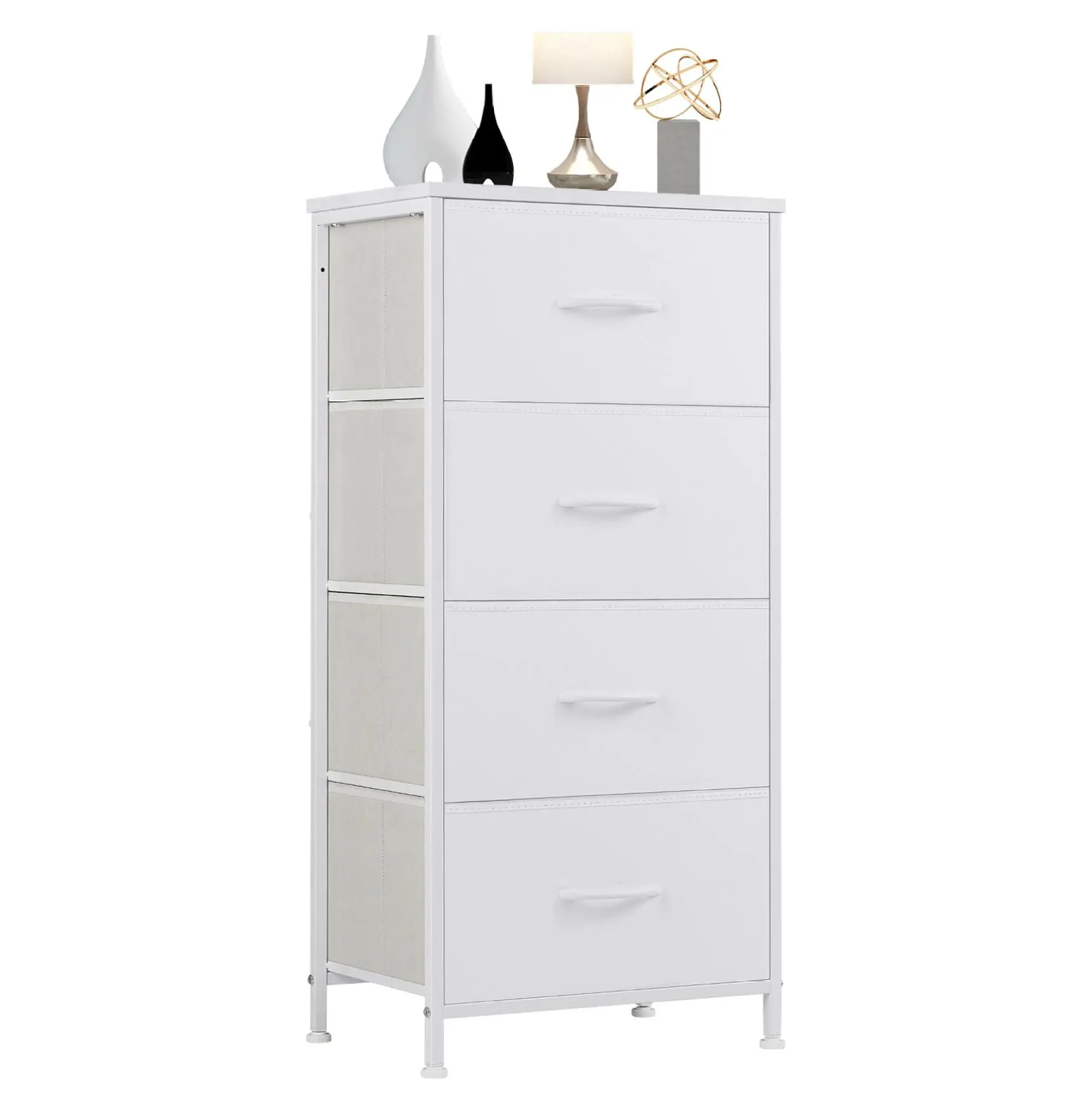Dressers and Chests, 5 Drawer Fabric Dresser with Wood Top, Metal Frame Bedroom Storage Organizer, Modern Clothes Dresser for Bedroom, Living Room 38"L x 11.81"W x 20.87"H