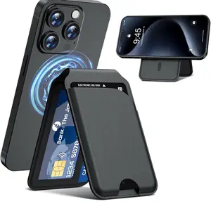 Mag-Safe Compatible Magnetic Wallet Leather Card Holder with 3 Independent Slots & Adjustable Stand for iPhone 16/15/14/13/12 Series