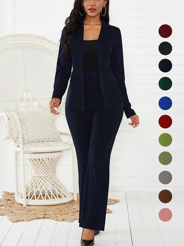 Women's Two-Piece Set Plain Button Lapel Blazer & Suit Pants, Elegant Business Casual Long Sleeve Outerwear & Trousers for Daily Outdoor Wear, Women's Clothing for All Seasons
