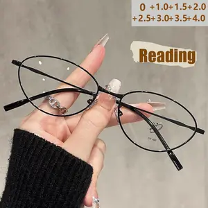 New High-end Ultra-light Reading Glasses Gold Wire Frame Glasses Anti-blue Light Oval Small Frame Reading Glasses JH9212