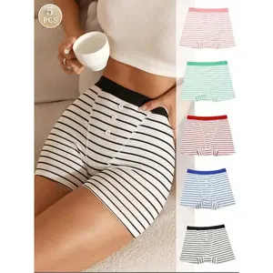 Women's Striped Print Boyshorts, Casual Comfy Breathable Panty for Daily Wear, Underwear for All Seasons, Underwear for Women