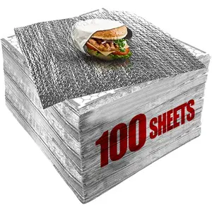 100 Packs Heavy Duty Insulated Aluminum Foil Sheets – 14" x 10.3" Disposable Food Wraps for Sandwiches, Burritos, BBQ, Burgers, Hot & Cold Food