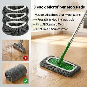 3pcs Reusable Microfiber Mop Pads - Washable, Durable, and Dust-Repellent Flat Floor Mop Cloth for Wet and Dry Cleaning - Easy To Clean, Machine Washable, and Long-Lasting Cleaning Supplies for Home and Office