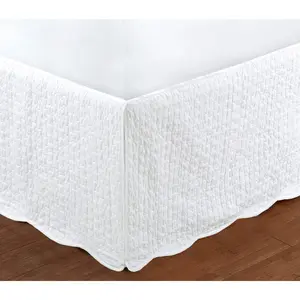 White Quilted Bed Skirt Dust Ruffle Matelasse Tailored 16" Drop (Queen)