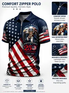 Patriotic American flag men's polo shirt, Uncle Sam + Eagle Shield American 250th Anniversary 1776-2026 July 4th Gift Polo Shirt Zip-up Polo Shirt