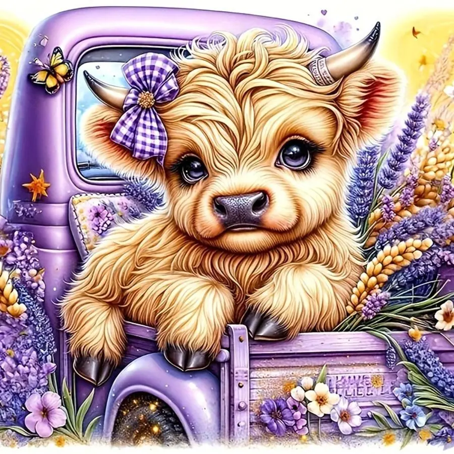 Cartoon Highland Cow Pattern DIY Diamond Arts Colorful Painting Kit without Frame, DIY 5D Diamond Arts Colorful Painting Kit, Wall Art Decor for Home