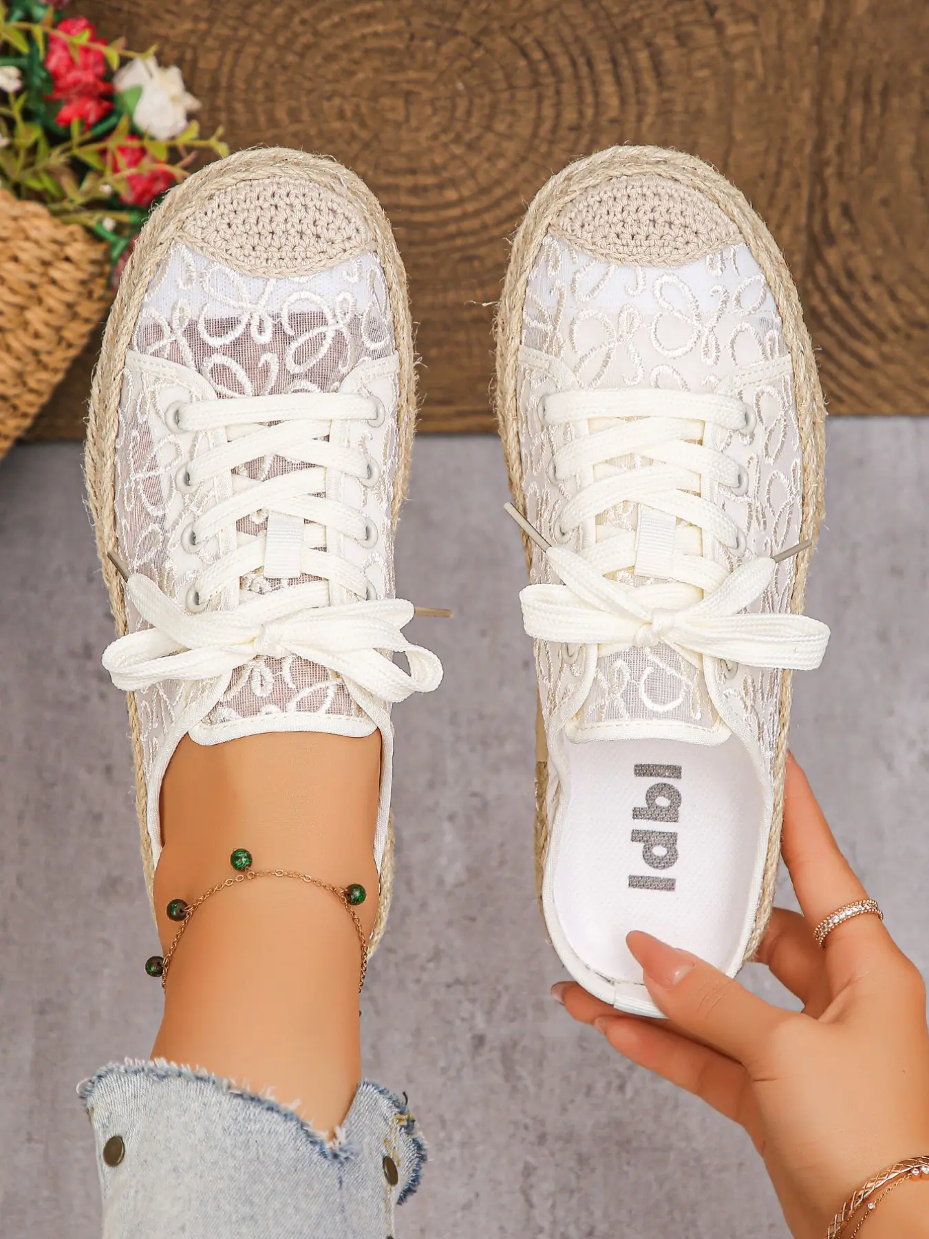Women's Summer Lace Mesh Woven Fisherman Slippers, Round Toe Half Slipper Mules, Casual Textile Shoes, Rubber Sole, Plain Pattern