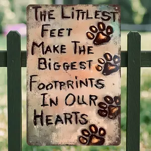 Vintage "Footprints in Our Hearts" Metal Wall Art for Dog Lovers – 8x12 Inch Rustic Aluminum Sign with Paw Prints & Heart, Sentimental Home & Garden Decor