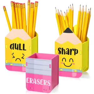 3 count  and Dull Pencil Holder Eraser Buckets Wooden Shaped Dispenser for  to School Teachers Classroom Management(Yellow )
