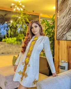 Modern Yellow Lightweight Short Habesha Kemis | Ethiopian Dress