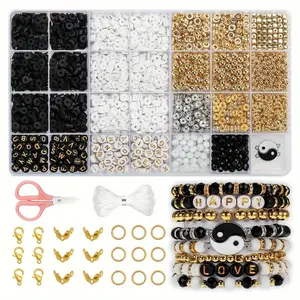 2742pcs Gold Clay Beads Set, DIY Friendship Bracelet Kit, Letter Beads, Geometric Charms, Jewelry Making Supplies