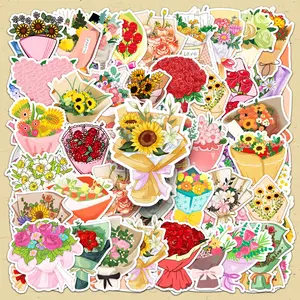 Flower Bouquet Pattern Sticker, 50pcs/set Creative Simple Decorative Sticker, DIY Decorative Sticker for Scrapbooking & Journal Making