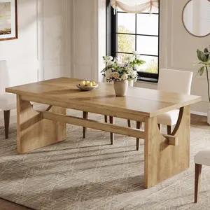 Tribesigns Rustic Brown Farmhouse Dining Table 63" for Kitchen and Living Room - Seats 4-6 with Heavy Duty Double Base