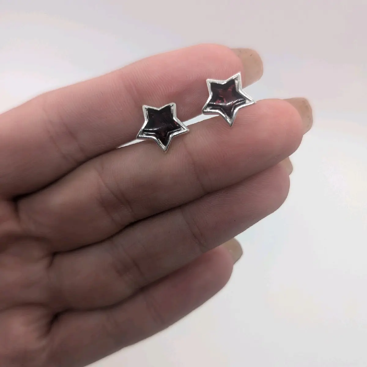 Sterling Silver Cherry Amber Star Stud Earrings