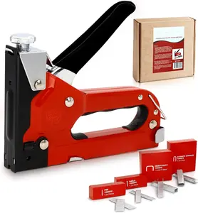 4-in-1 Upholstery Staple   Heavy Duty Stapler  with Staples 4000 (D, U, I & T-Type)  Manual Power Adjustment Staple  for , Material Repair, Crafts, Carpentry, Decoration DIY