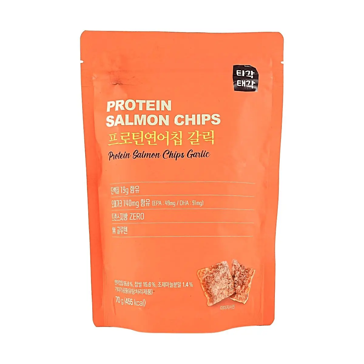 Tigaktaegak Korean Salmon Crisps - High Protein, Garlic Flavor, 70g Snack