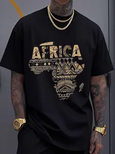 Comfortable Breathable African Tribal Print T-Shirt, Casual Wear for Sports & Outdoor Activities, Short Sleeve Fitted Tee