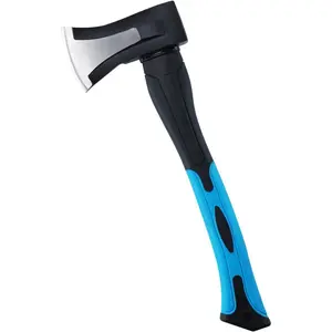 Splitting Axe, 15” Camping Outdoor Hatchet for Wood Splitting and Kindling, Forged Carbon Steel Heat Treated Hand Maul Tool, Fiberglass Shock Reduction Handle, Blue