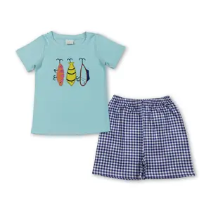 C Kids Boy Summer Outfit Blue Fish Clothing Set Summer Shorts Set  BSSO1565