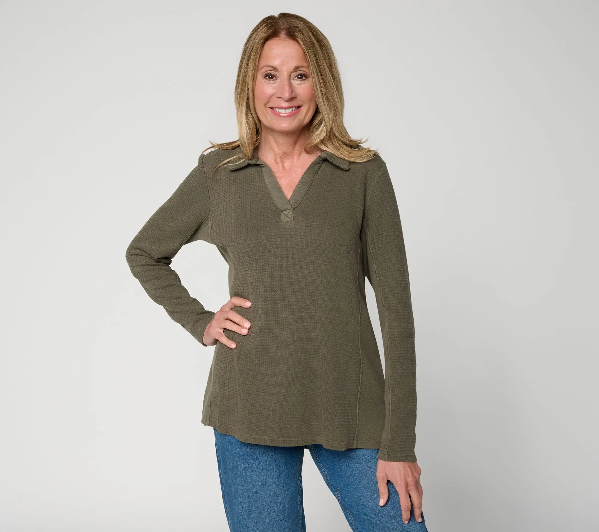 AnyBody Washed Waffle Collared Tunic