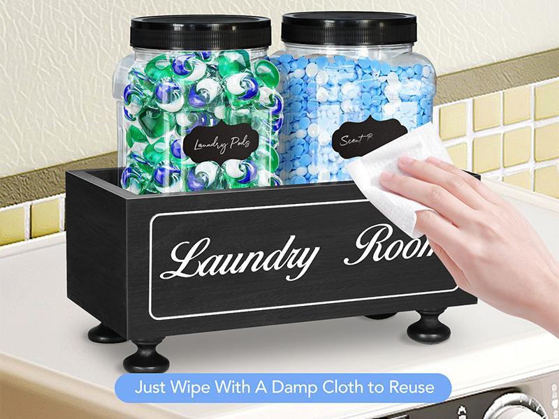 Laundry Pods Container Laundry Room Organization and Storage with 2 Plastic Jars, Spoon, Labels, Farmhouse Laundry Room Decor and Accessories for Laundry Pods, Detergent, Powder, Scent Booster