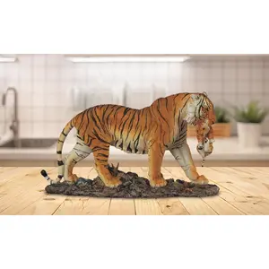 11"W Orange Bengal Tiger Mother Carrying Cub Wild Cat Animal Figurine