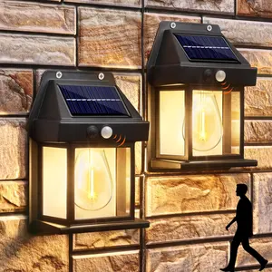 ISUNMEA 2 Pack Solar Wall Lights Outdoor, Solar Wall Lantern with 3 Modes & Motion Sensor, Waterproof IP65 Garden Security Lighting. Dusk to Dawn Porch Lights Fixture,Waterproof Exterior Lighting with Clear Panel for Villa, Pathway (Modern Black Design)