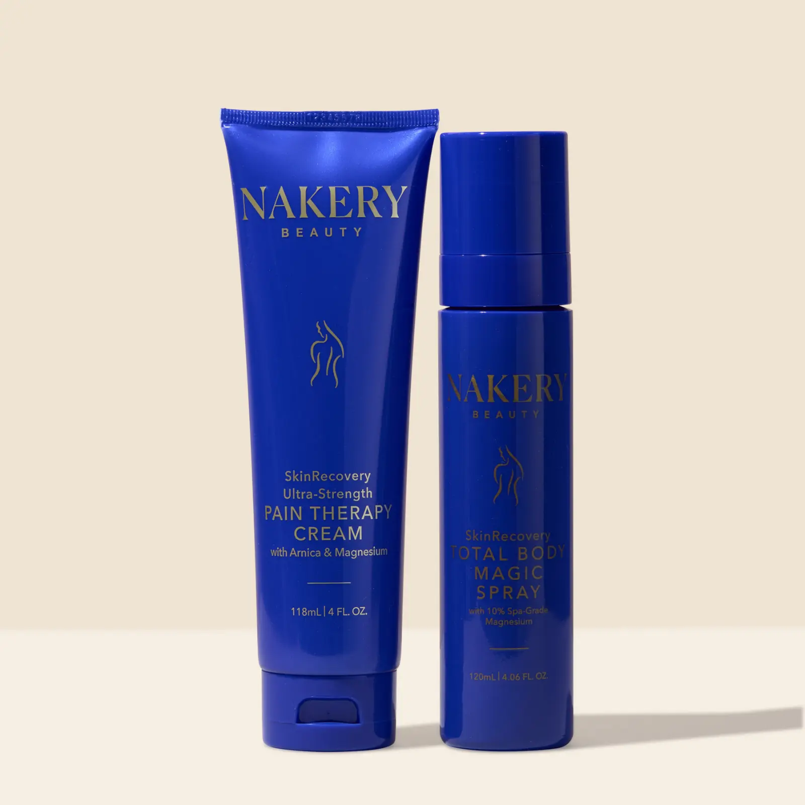 Nakery Pain & Stress Relief 2-Piece Body Care Bundle - Nourishing Plant-Based Set with Menthol Magic Cream (118ml), Magnesium Spray (120ml), Capsicum Creamy Texture Body Balm, Moisturizers, Botanical