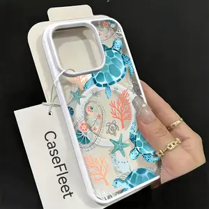 Sea Turtle Pattern Phone Case Oceanic Boho Style for iPhone 17 16 15 14 13 12 11 Plus Pro Max Matte Magnetic Acrylic Protection