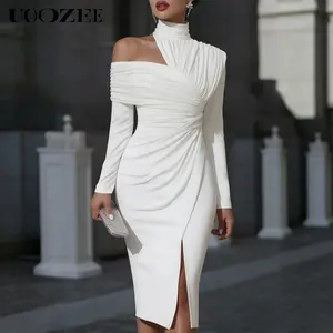 UOOZEE Women 2026 Spring Autumn Thin Knitted Tied Waist Bodycon Dress, Round Neck Short Sleeves Slim Fit Maxi Dress Women Elegant Evening Party Dresses(Sizing Runs Small - Check Size Guide or Order Larger)