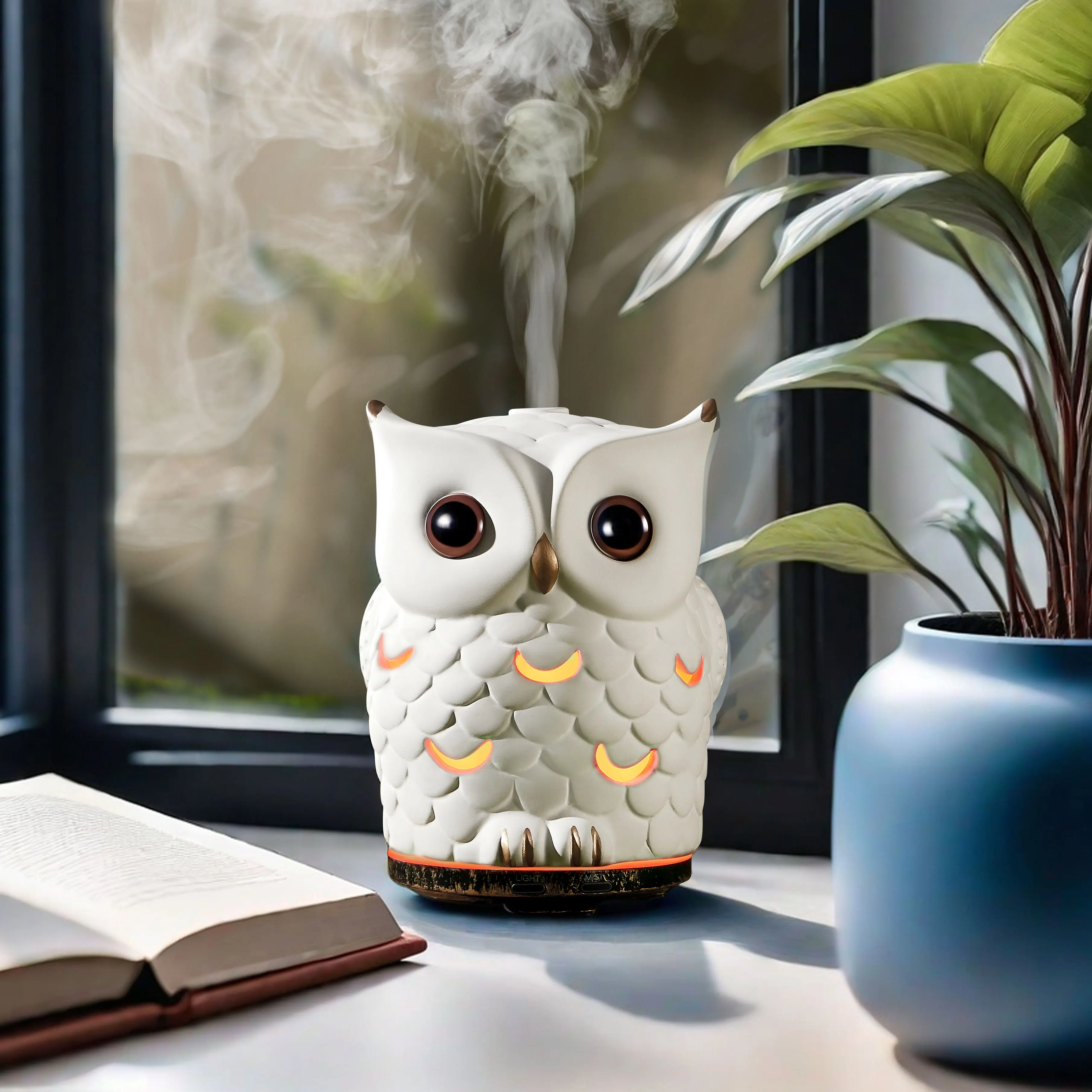 Ceramic Essential Oil Diffuser 200ML, Owl Ultrasonic Aromatherapy Diffuser Humidifier with 7 Color Lights, Waterless Auto-Off Quiet Cool Mist Diffusers for Home Bedroom Office Yoga, White
