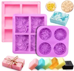 3 Pack Silicone Soap Molds 6 Cavities Silicone Soap Mold Rectangle Oval and Flower Shapes Soap Molds for Soap Making Handmade Cake Chocolate Biscuit Pudding Jelly Ice Cube Tray